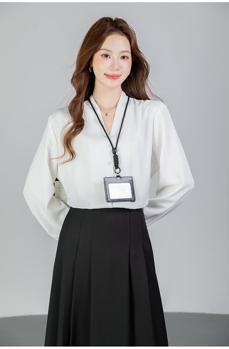 있음 선적 실사 2026 가을 새로운 다용도 V넥 싱글 줄 버튼 긴팔 셔츠 여성 셔츠 봄 상세 이미지 13