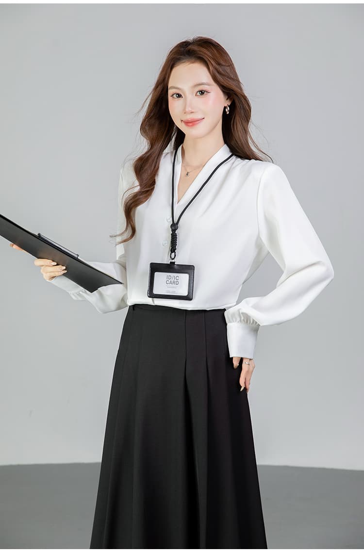 있음 선적 실사 2026 가을 새로운 다용도 V넥 싱글 줄 버튼 긴팔 셔츠 여성 셔츠 봄 상세 이미지 15