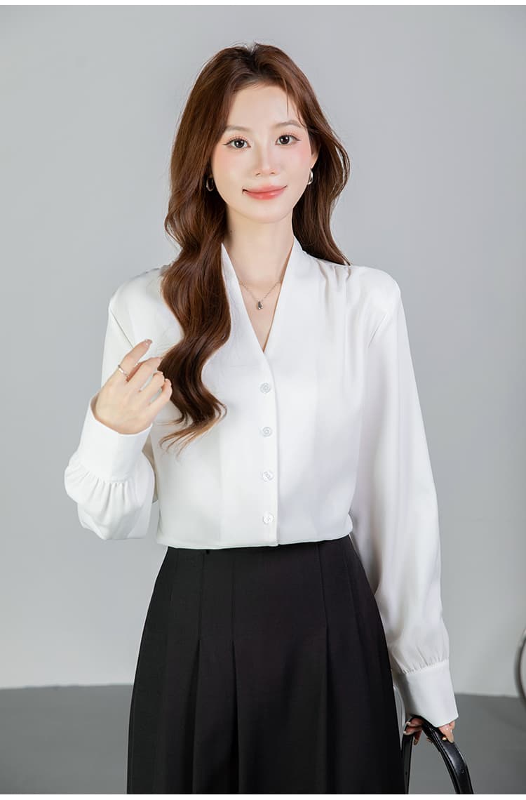 있음 선적 실사 2026 가을 새로운 다용도 V넥 싱글 줄 버튼 긴팔 셔츠 여성 셔츠 봄 상세 이미지 17