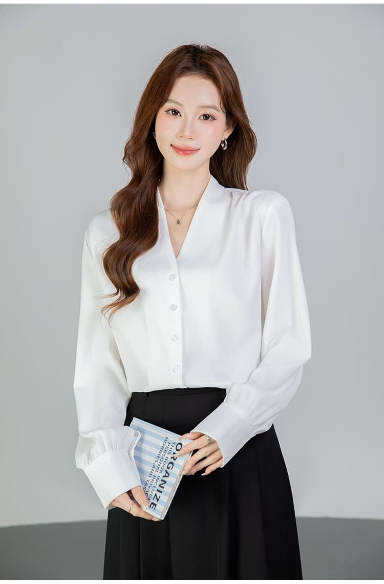 있음 선적 실사 2026 가을 새로운 다용도 V넥 싱글 줄 버튼 긴팔 셔츠 여성 셔츠 봄 상세 이미지 19