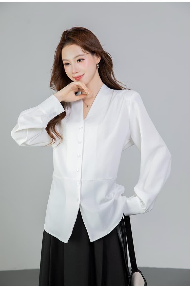 있음 선적 실사 2026 가을 새로운 다용도 V넥 싱글 줄 버튼 긴팔 셔츠 여성 셔츠 봄 상세 이미지 21