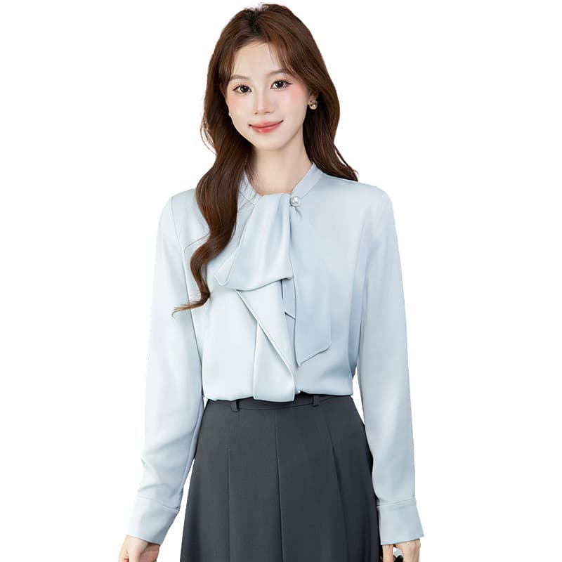 있음 선적 실사 2026 가을 새로운 다용도 나비 매듭 긴팔 셔츠 여성 셔츠 이미지 6