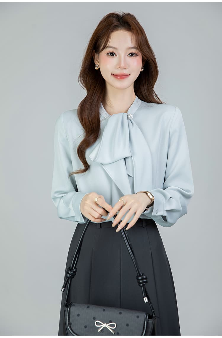 있음 선적 실사 2026 가을 새로운 다용도 나비 매듭 긴팔 셔츠 여성 셔츠 상세 이미지 9