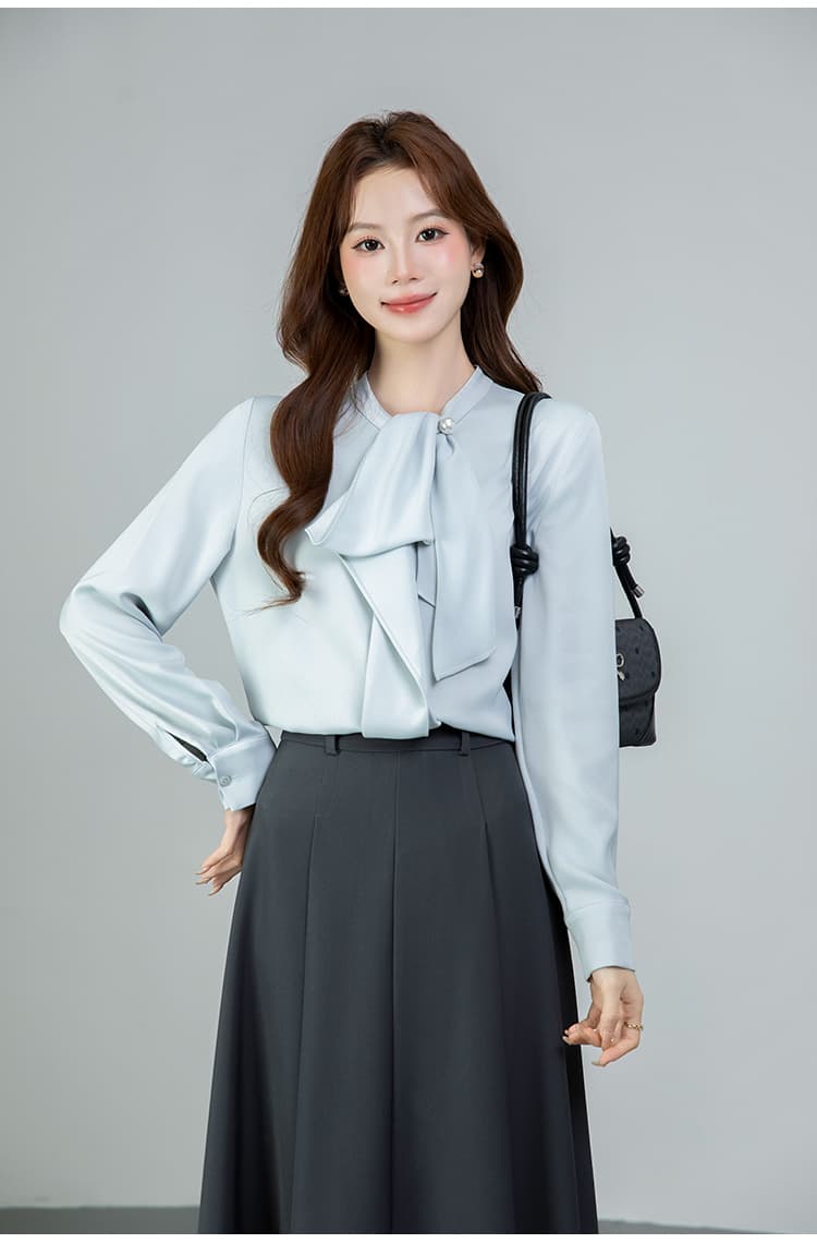 있음 선적 실사 2026 가을 새로운 다용도 나비 매듭 긴팔 셔츠 여성 셔츠 상세 이미지 10