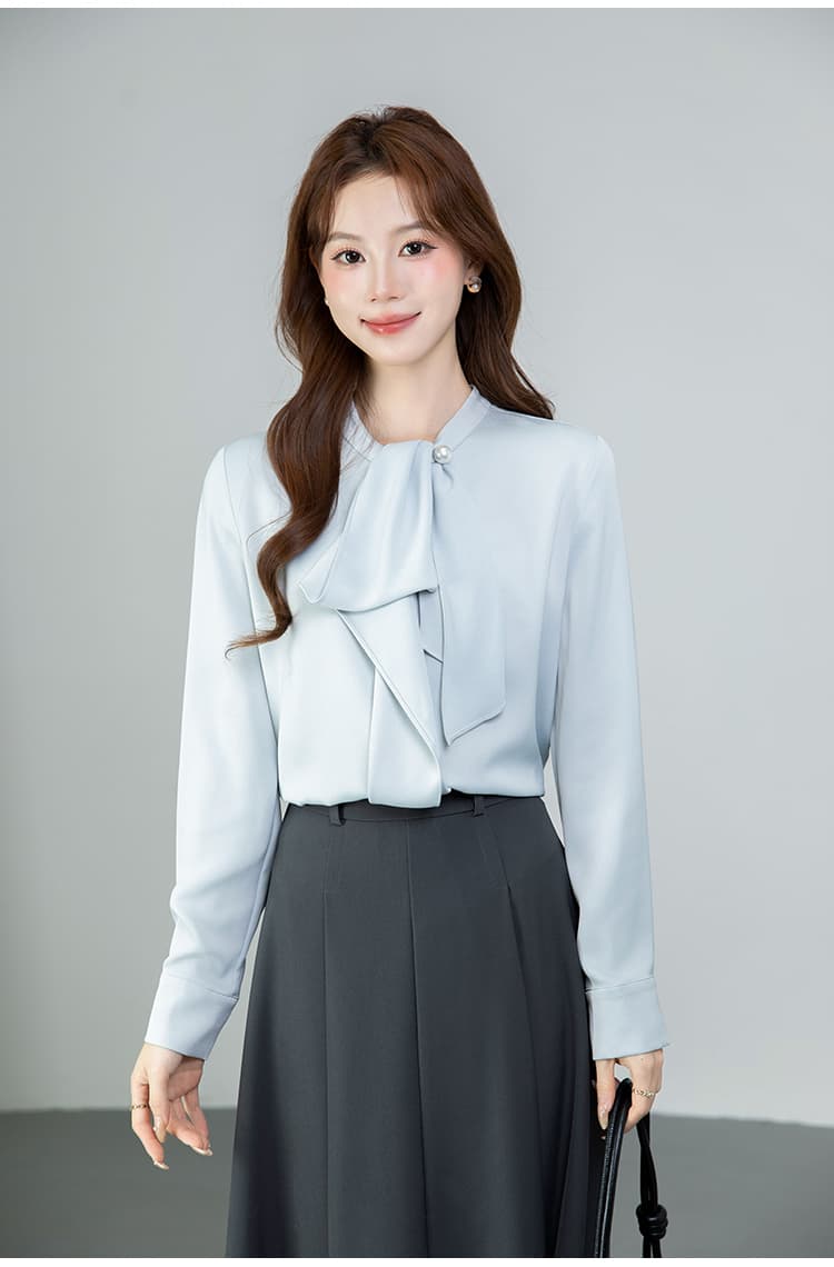 있음 선적 실사 2026 가을 새로운 다용도 나비 매듭 긴팔 셔츠 여성 셔츠 상세 이미지 11