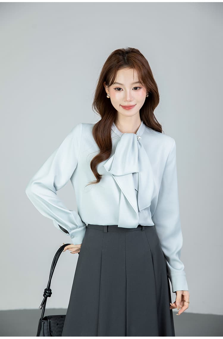 있음 선적 실사 2026 가을 새로운 다용도 나비 매듭 긴팔 셔츠 여성 셔츠 상세 이미지 13