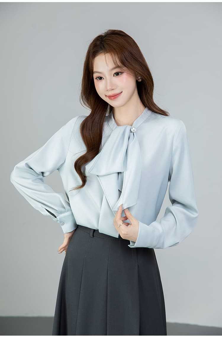 있음 선적 실사 2026 가을 새로운 다용도 나비 매듭 긴팔 셔츠 여성 셔츠 상세 이미지 16