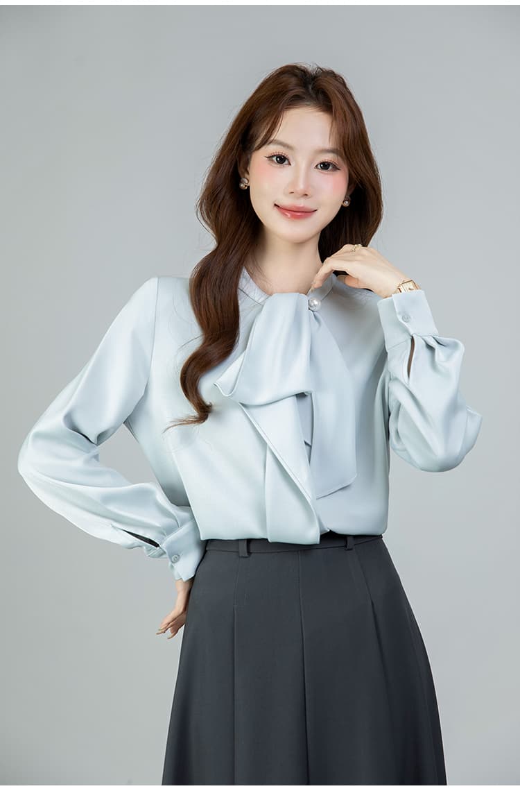있음 선적 실사 2026 가을 새로운 다용도 나비 매듭 긴팔 셔츠 여성 셔츠 상세 이미지 17