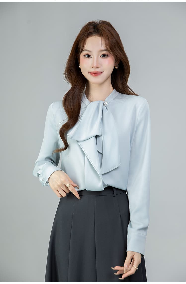 있음 선적 실사 2026 가을 새로운 다용도 나비 매듭 긴팔 셔츠 여성 셔츠 상세 이미지 19