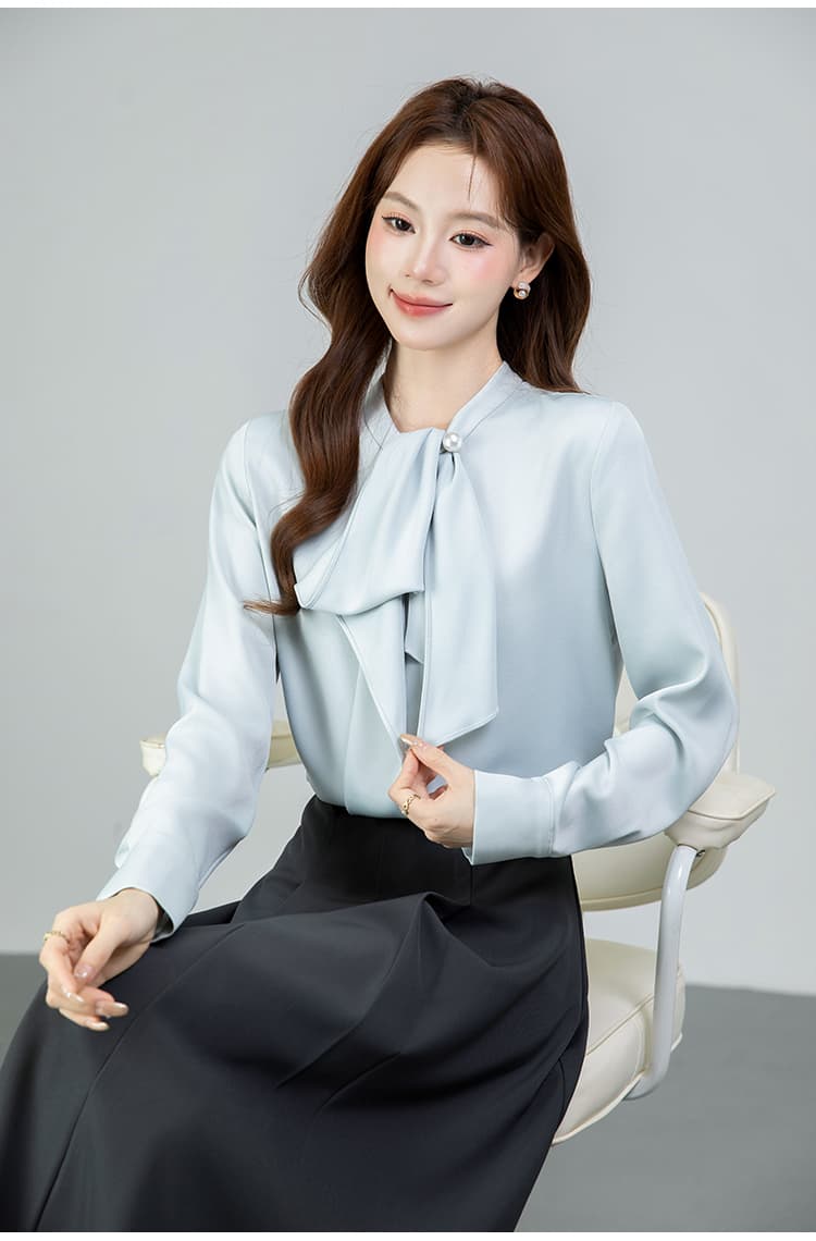 있음 선적 실사 2026 가을 새로운 다용도 나비 매듭 긴팔 셔츠 여성 셔츠 상세 이미지 20