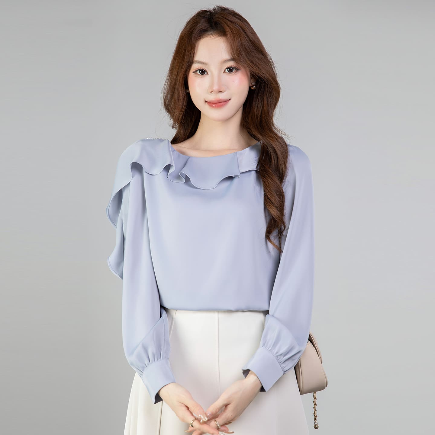 있음 선적 실사 2026 가을 새로운 다용도 프릴 비즈 박기 긴팔 셔츠 여성 셔츠 가을 이미지 3