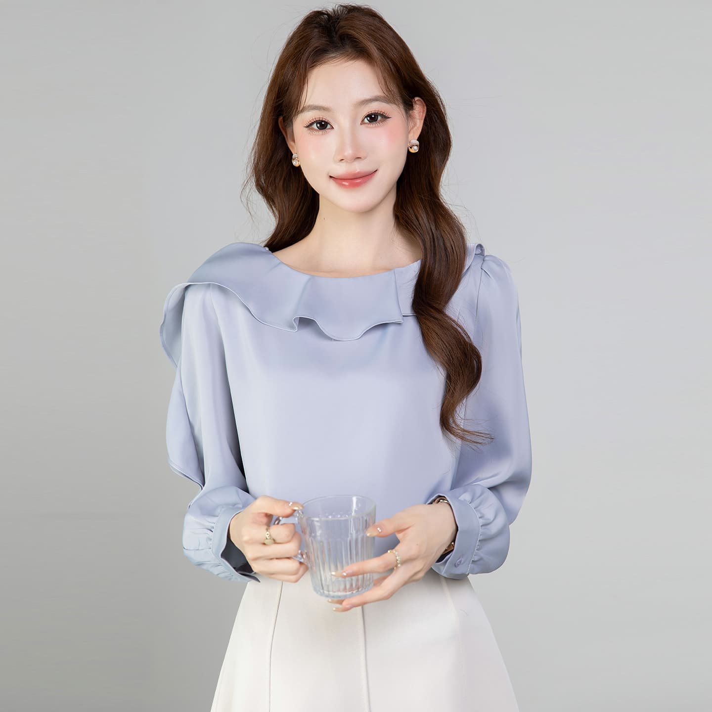 있음 선적 실사 2026 가을 새로운 다용도 프릴 비즈 박기 긴팔 셔츠 여성 셔츠 가을 이미지 4