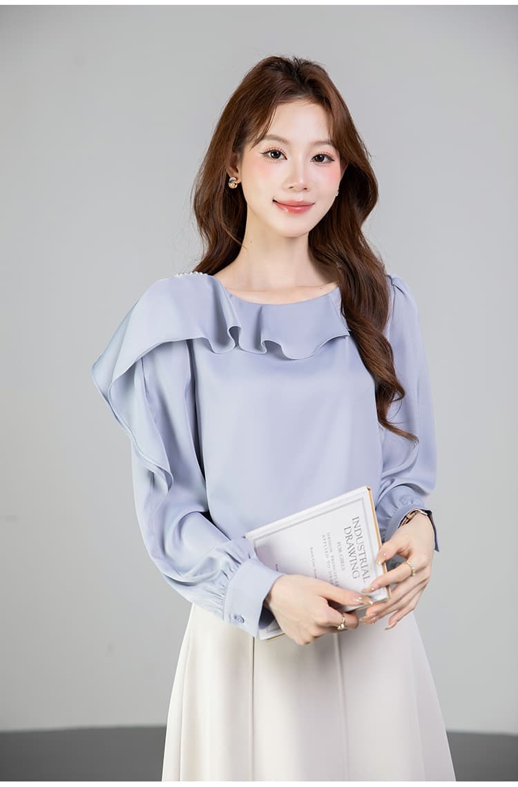 있음 선적 실사 2026 가을 새로운 다용도 프릴 비즈 박기 긴팔 셔츠 여성 셔츠 가을 상세 이미지 11