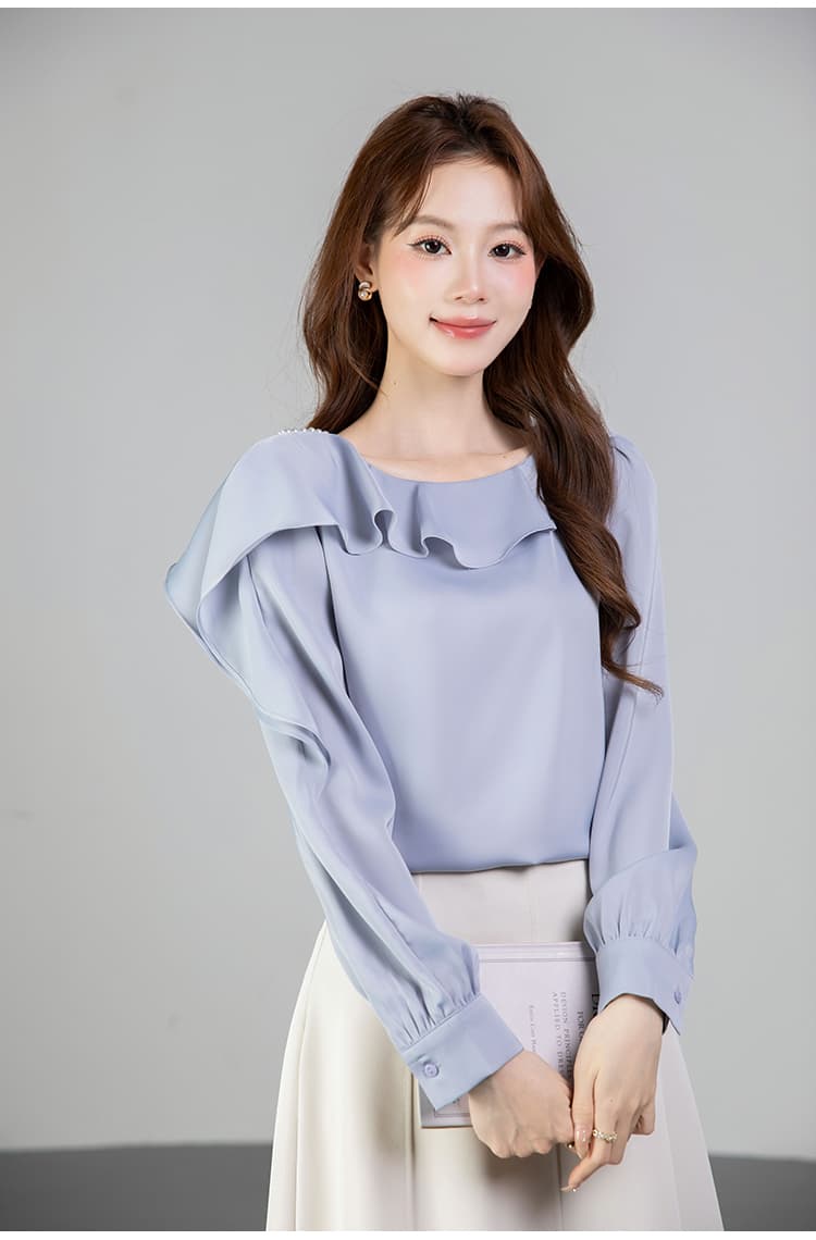 있음 선적 실사 2026 가을 새로운 다용도 프릴 비즈 박기 긴팔 셔츠 여성 셔츠 가을 상세 이미지 13