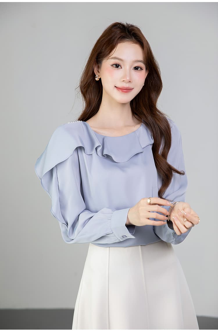 있음 선적 실사 2026 가을 새로운 다용도 프릴 비즈 박기 긴팔 셔츠 여성 셔츠 가을 상세 이미지 17