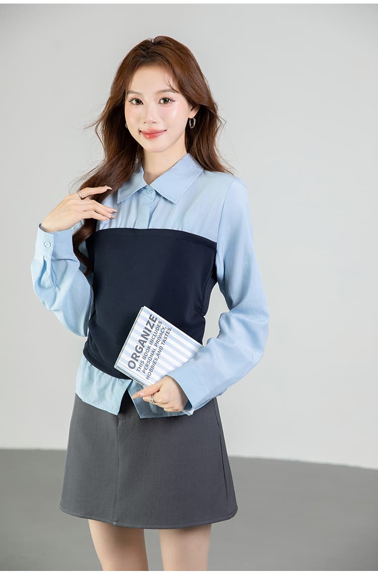 있음 선적 실사 2026 가을 새로운 새로운 다용도 패치워크 페이크 레이어드 긴팔 셔츠 여성 셔츠 가을 상세 이미지 28