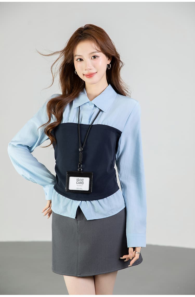있음 선적 실사 2026 가을 새로운 새로운 다용도 패치워크 페이크 레이어드 긴팔 셔츠 여성 셔츠 가을 상세 이미지 29