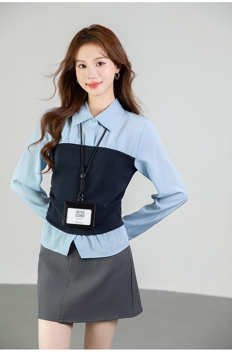 있음 선적 실사 2026 가을 새로운 새로운 다용도 패치워크 페이크 레이어드 긴팔 셔츠 여성 셔츠 가을 상세 이미지 30