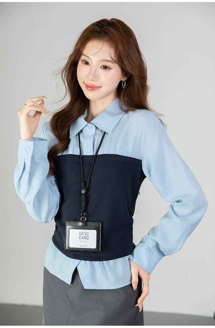 있음 선적 실사 2026 가을 새로운 새로운 다용도 패치워크 페이크 레이어드 긴팔 셔츠 여성 셔츠 가을 상세 이미지 34