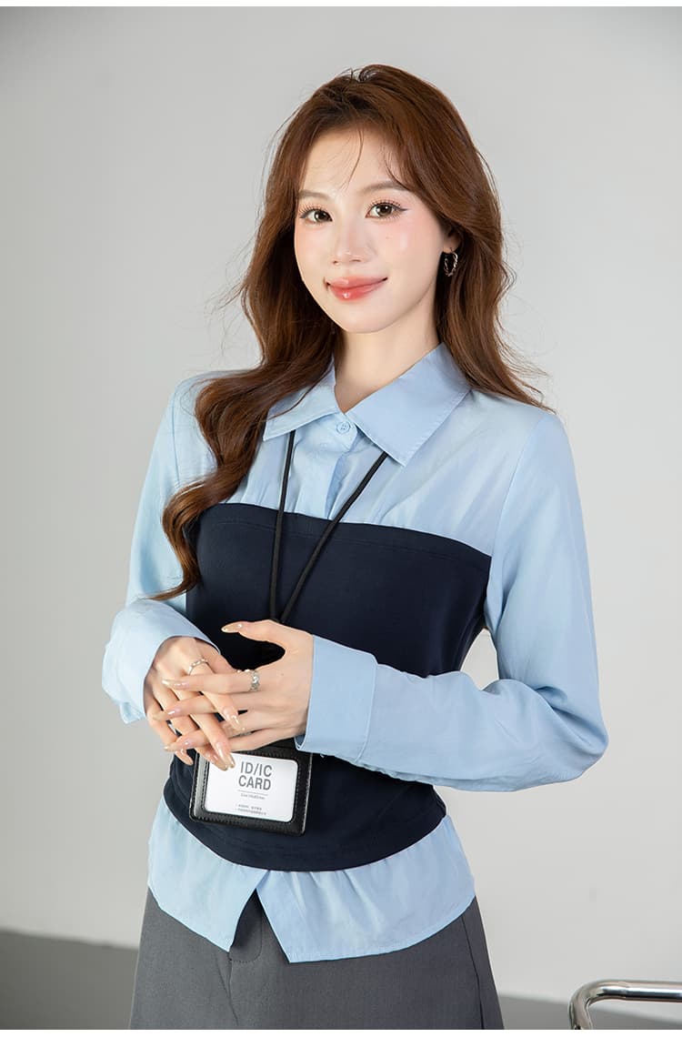 있음 선적 실사 2026 가을 새로운 새로운 다용도 패치워크 페이크 레이어드 긴팔 셔츠 여성 셔츠 가을 상세 이미지 35