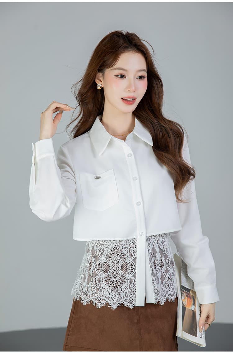 있음 선적 실사 2026 가을 새로운 다용도 레이스 조각 긴팔 셔츠 여성 셔츠 가을 상세 이미지 17