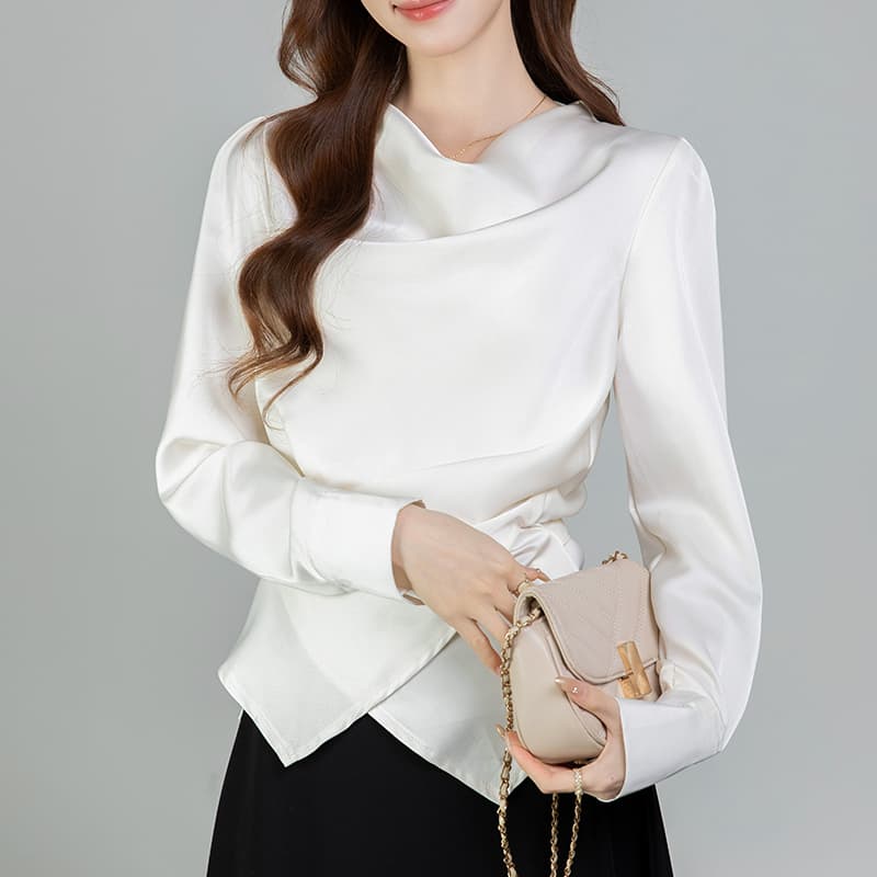 있음 선적 실사 2026 가을 새로운 다용도 라운드 넥 긴팔 셔츠 여성 셔츠 이미지 2