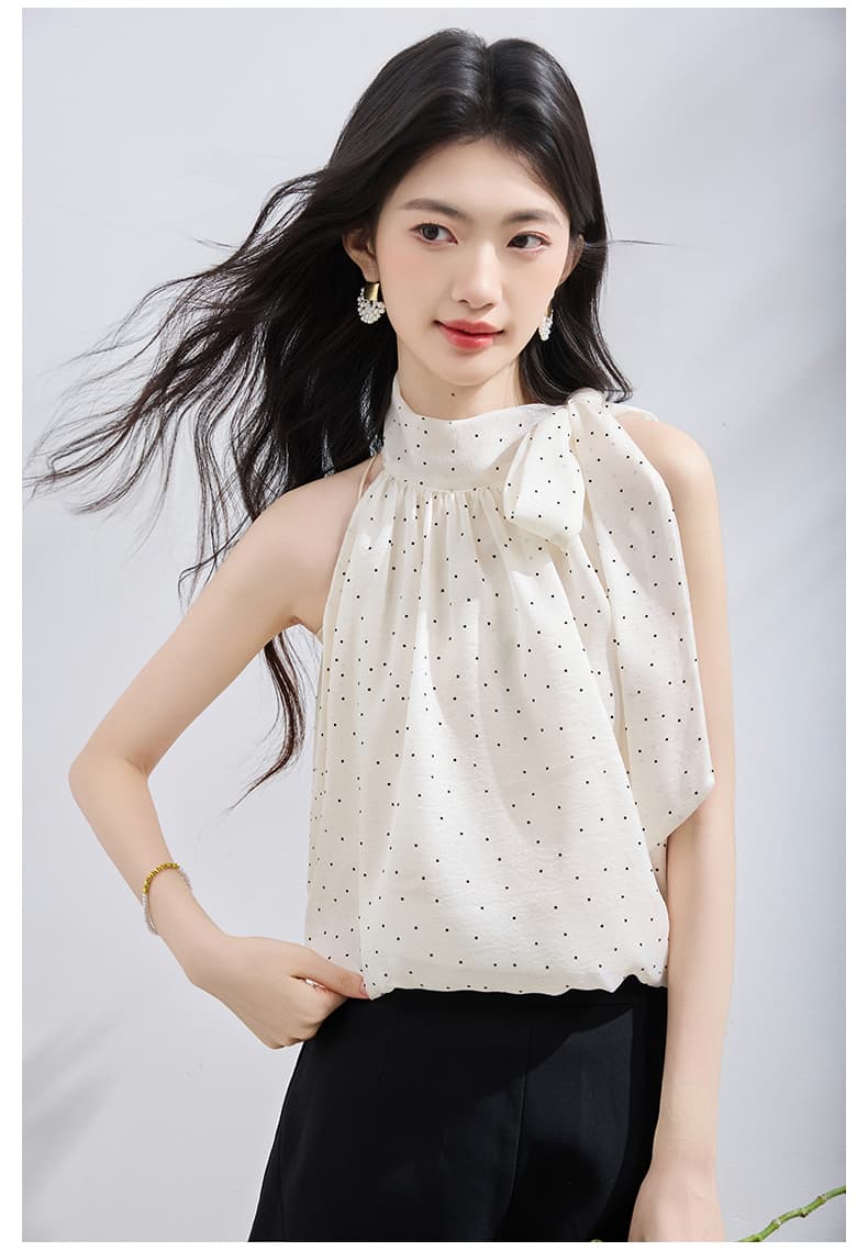 재고 있음 실사 나비 넥타이 행침 목 민소매 조끼 여성 2026 여름 품격 루즈핏 슬림해 보이는 셔츠 맨위 상세 이미지 21