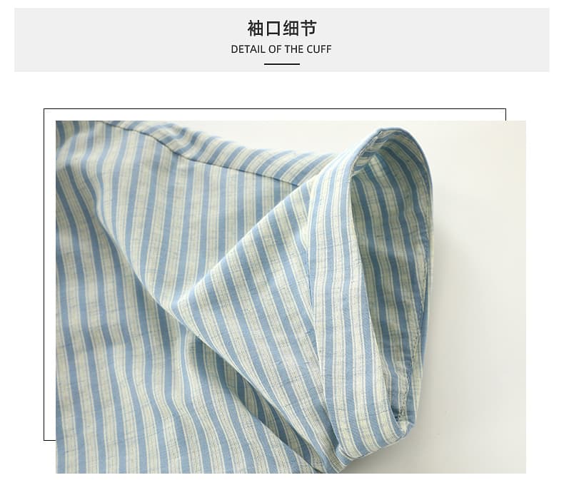 재고 있음 실사 레트로 비대칭 나비 넥타이 작은 셔츠 여름 새로운 비스듬한 문 襟 디자인 스트라이프 여성 셔츠 상세 이미지 7