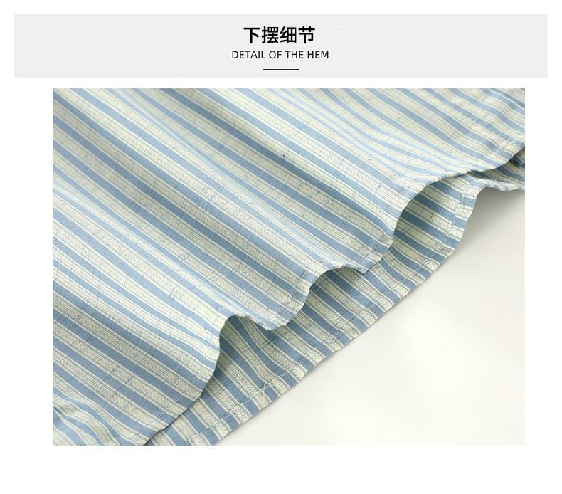 재고 있음 실사 레트로 비대칭 나비 넥타이 작은 셔츠 여름 새로운 비스듬한 문 襟 디자인 스트라이프 여성 셔츠 상세 이미지 9