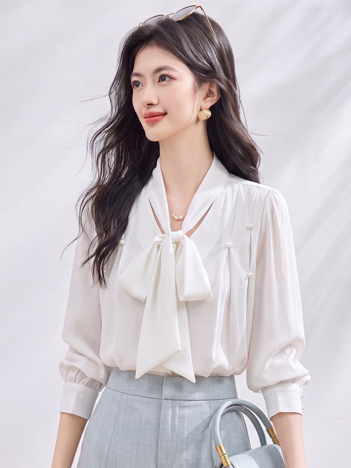 있음 선적 실사 2026 가을 새로운 한국 스타일 다용도 긴팔 흰 셔츠 여성 셔츠 가을 이미지 3
