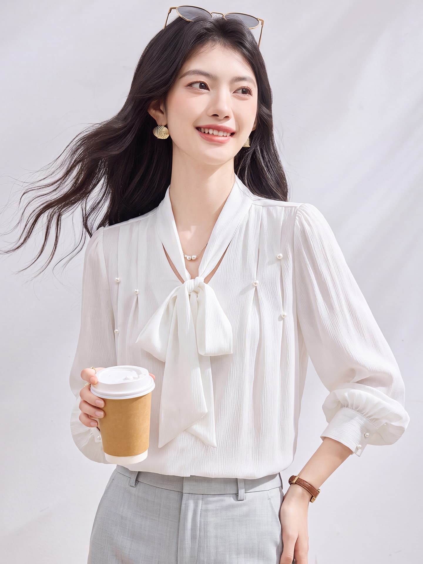 있음 선적 실사 2026 가을 새로운 한국 스타일 다용도 긴팔 흰 셔츠 여성 셔츠 가을 이미지 5
