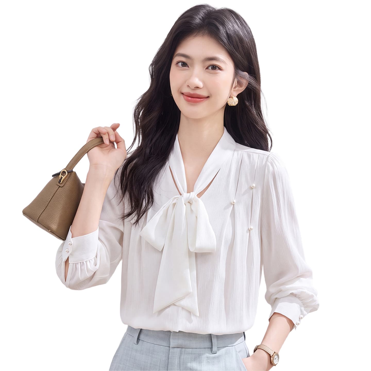있음 선적 실사 2026 가을 새로운 한국 스타일 다용도 긴팔 흰 셔츠 여성 셔츠 가을 이미지 6
