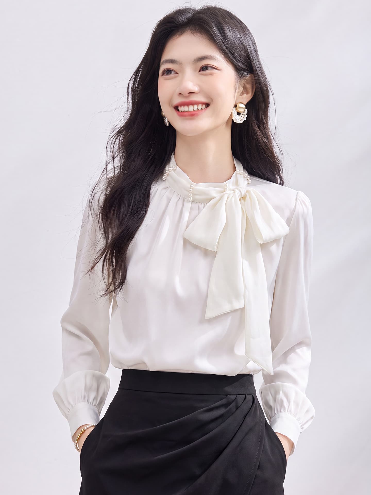 있음 선적 실사 2026 가을 새로운 한국 스타일 다용도 긴팔 캐주얼 셔츠 여성 셔츠 가을 이미지 3
