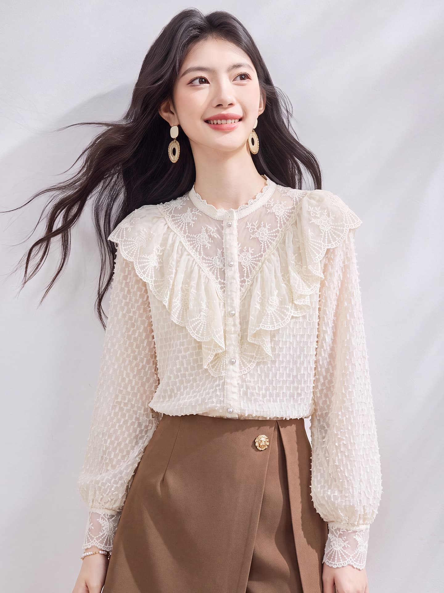 있음 선적 실사 2026 가을 새로운 한국 스타일 다용도 긴팔 캐주얼 셔츠 여성 셔츠 이미지 2