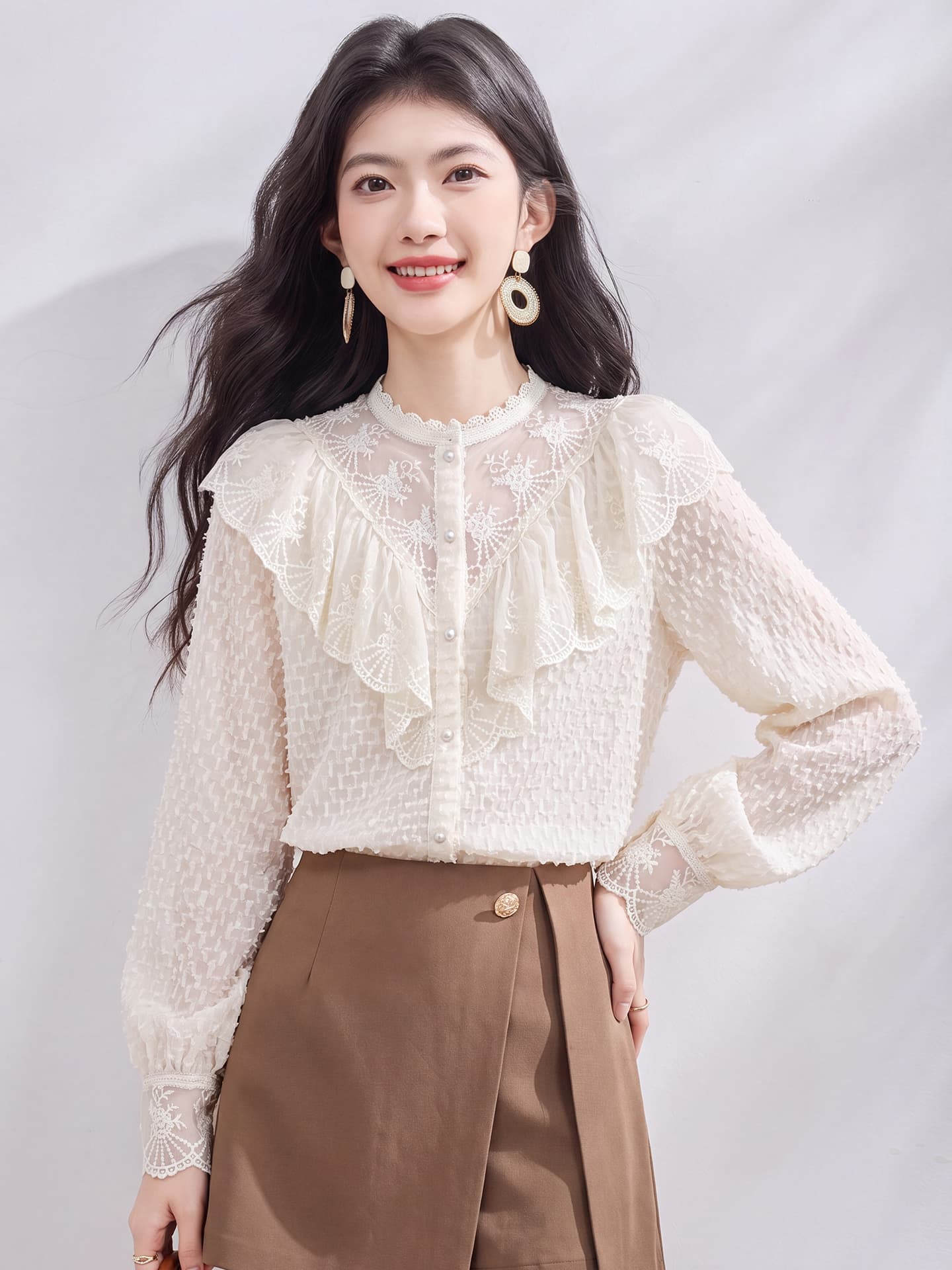 있음 선적 실사 2026 가을 새로운 한국 스타일 다용도 긴팔 캐주얼 셔츠 여성 셔츠 이미지 3