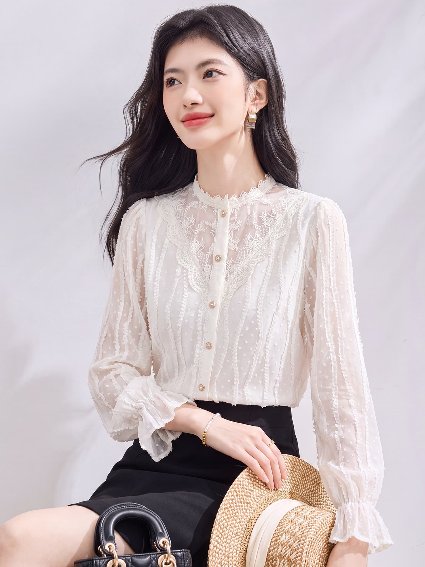 있음 선적 실사 2026 가을 새로운 한국 스타일 다용도 긴팔 캐주얼 셔츠 여성 셔츠 이미지 3