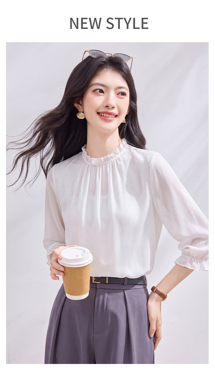 있음 선적 실사 2026 가을 새로운 한국 스타일 다용도 긴팔 캐주얼 흰 셔츠 여성 셔츠 상세 이미지 1