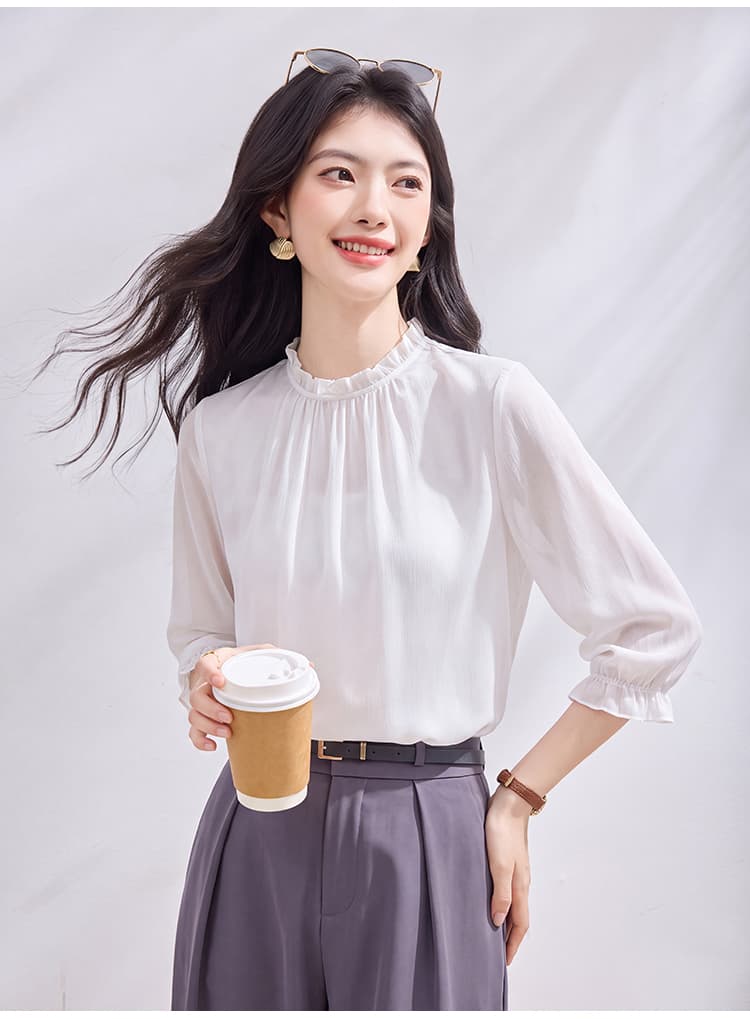 있음 선적 실사 2026 가을 새로운 한국 스타일 다용도 긴팔 캐주얼 흰 셔츠 여성 셔츠 상세 이미지 24