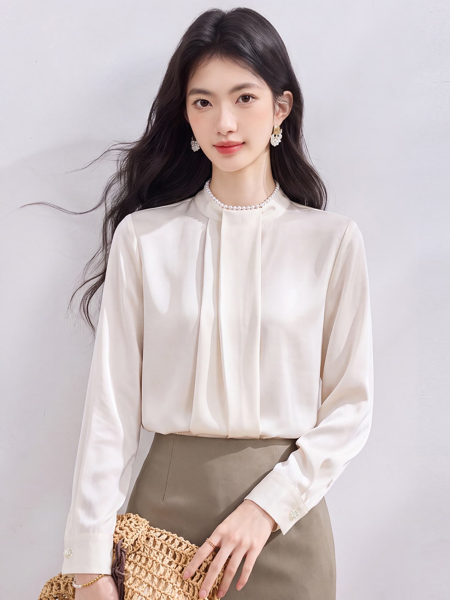 있음 선적 실사 2026 가을 새로운 한국 스타일 다용도 긴팔 캐주얼 셔츠 여성 셔츠 이미지 2