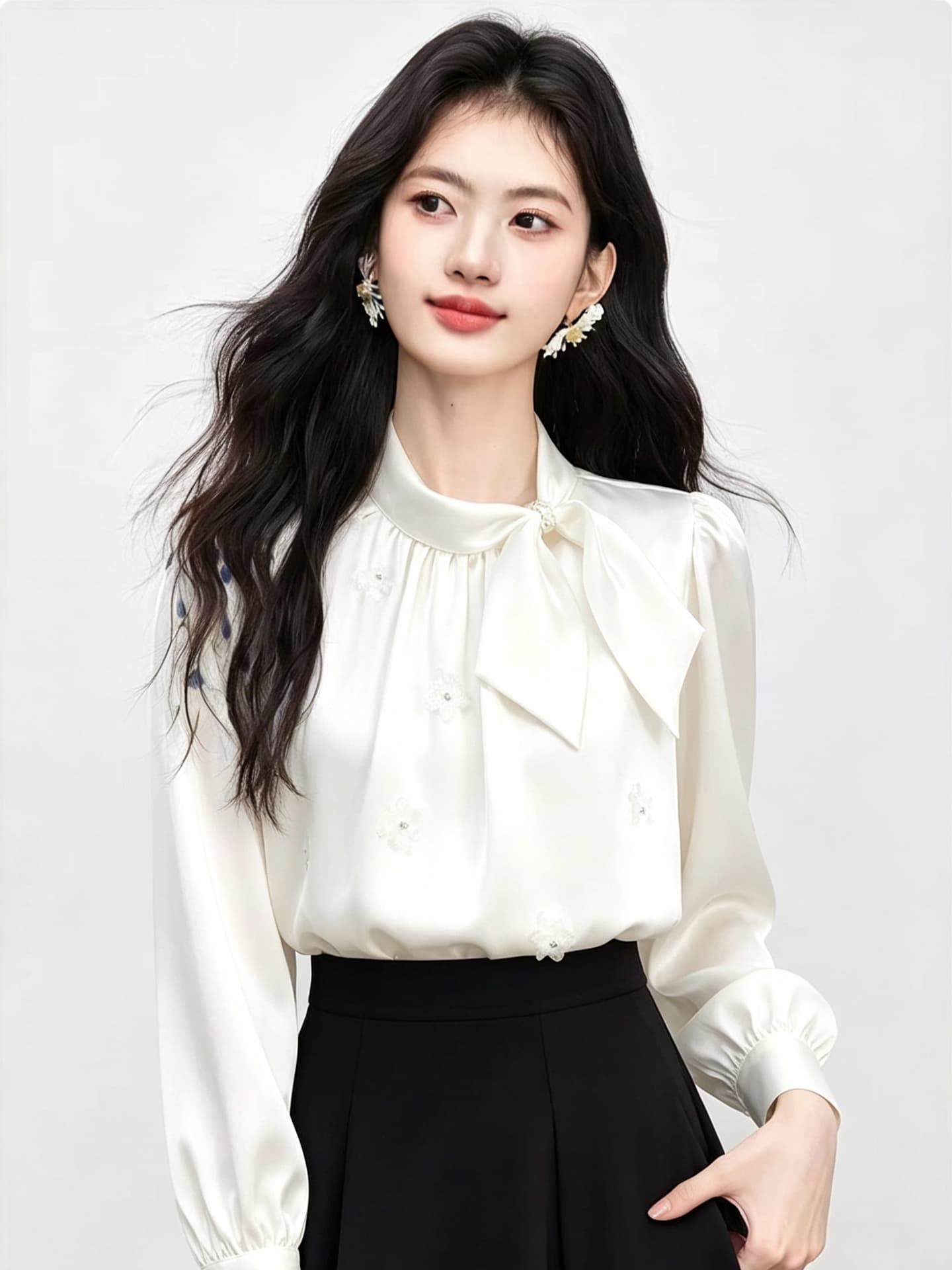 있음 선적 실사 2026 가을 새로운 한국 스타일 다용도 긴팔 캐주얼 흰 셔츠 여성 셔츠