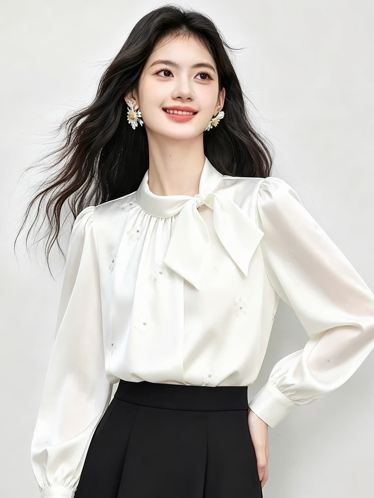 있음 선적 실사 2026 가을 새로운 한국 스타일 다용도 긴팔 캐주얼 흰 셔츠 여성 셔츠 이미지 2