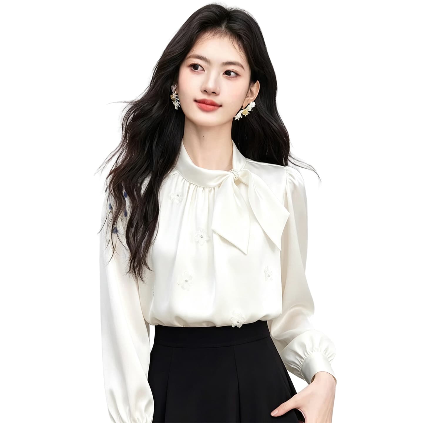 있음 선적 실사 2026 가을 새로운 한국 스타일 다용도 긴팔 캐주얼 흰 셔츠 여성 셔츠 이미지 5
