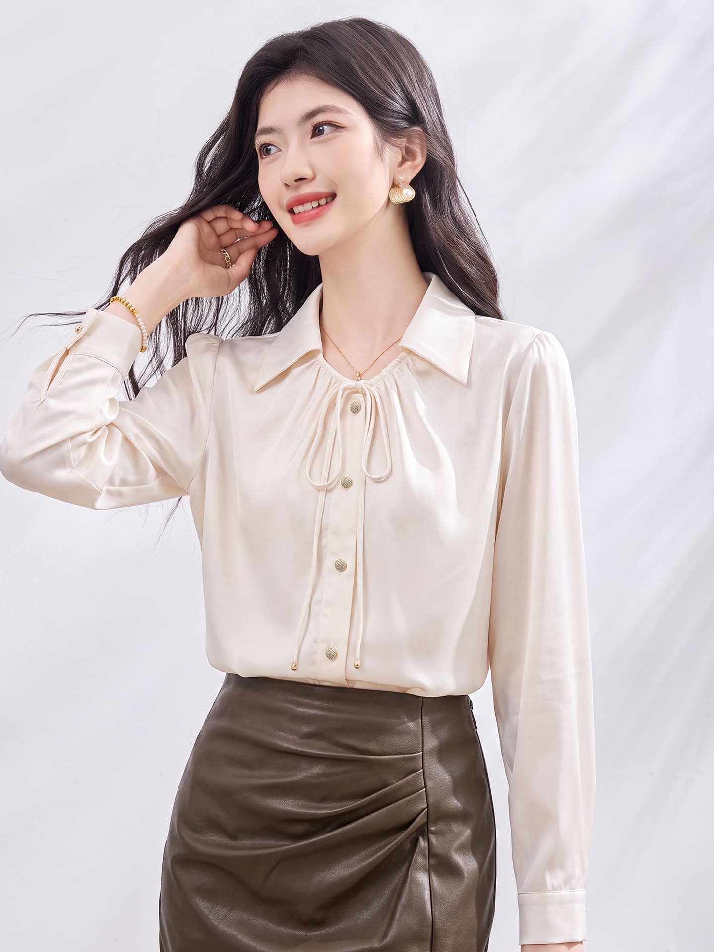 있음 선적 실사 2026 가을 새로운 한국 스타일 다용도 긴팔 캐주얼 셔츠 여성 셔츠 가을 이미지 2