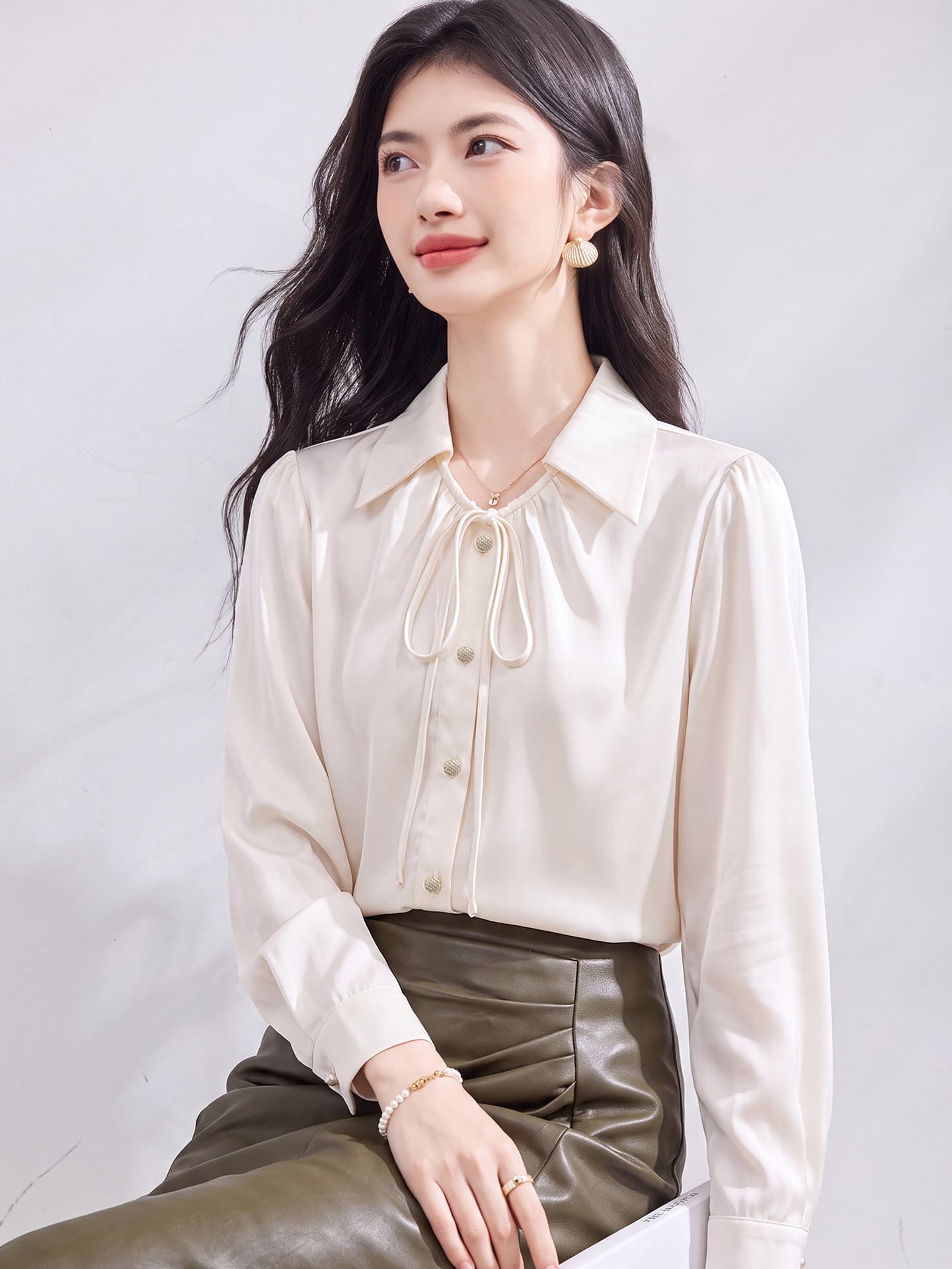 있음 선적 실사 2026 가을 새로운 한국 스타일 다용도 긴팔 캐주얼 셔츠 여성 셔츠 가을 이미지 3