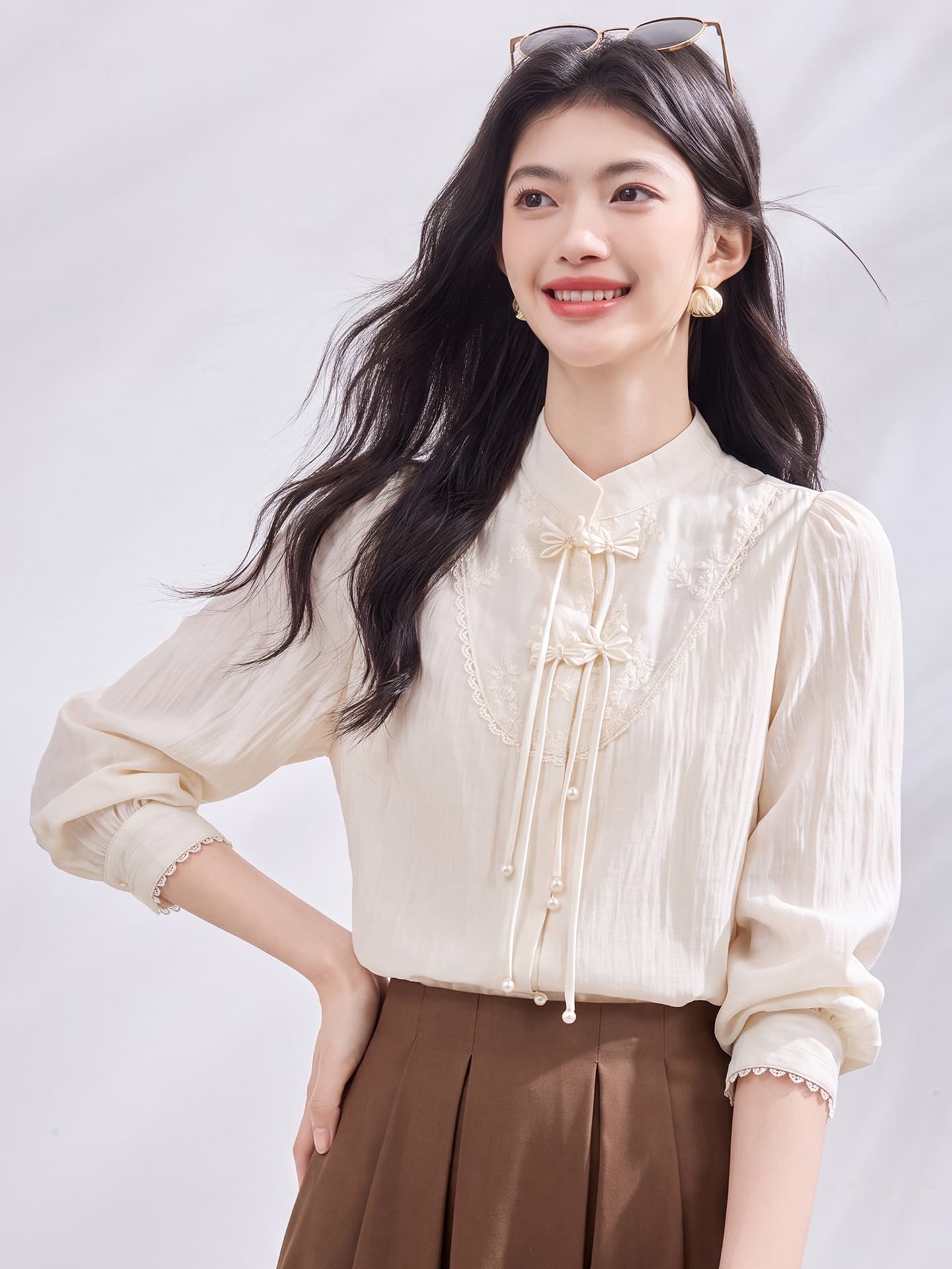 있음 선적 실사 2026 가을 새로운 한국 스타일 다용도 긴팔 캐주얼 셔츠 여성 셔츠