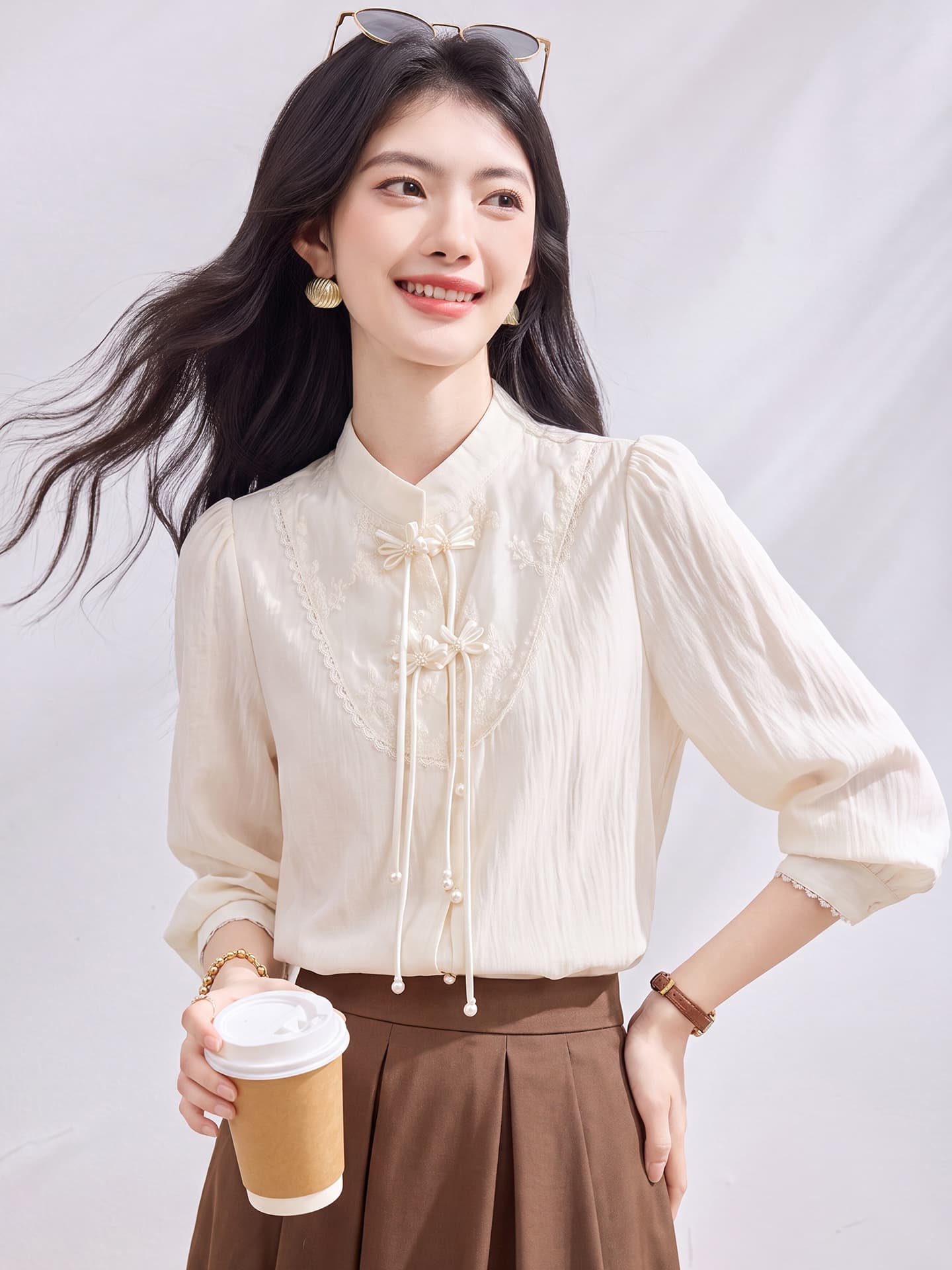 있음 선적 실사 2026 가을 새로운 한국 스타일 다용도 긴팔 캐주얼 셔츠 여성 셔츠 이미지 3