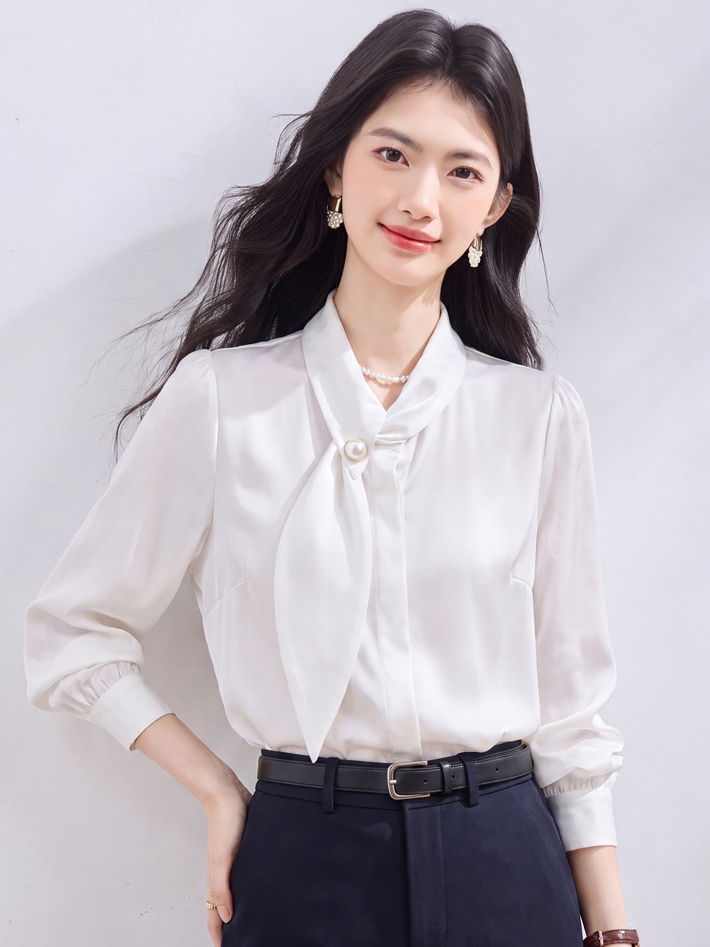 있음 선적 실사 2026 가을 새로운 한국 스타일 다용도 긴팔 캐주얼 흰 셔츠 여성 셔츠