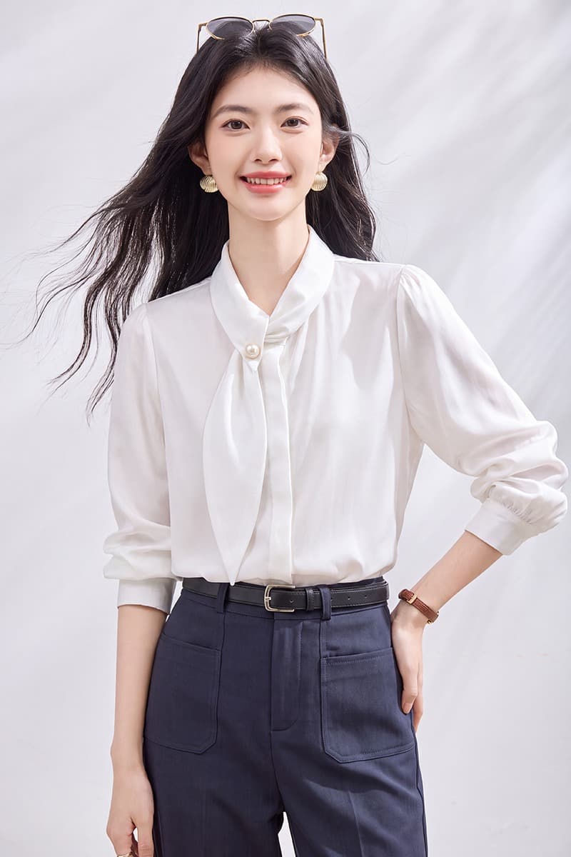 있음 선적 실사 2026 가을 새로운 한국 스타일 다용도 긴팔 캐주얼 흰 셔츠 여성 셔츠 이미지 6