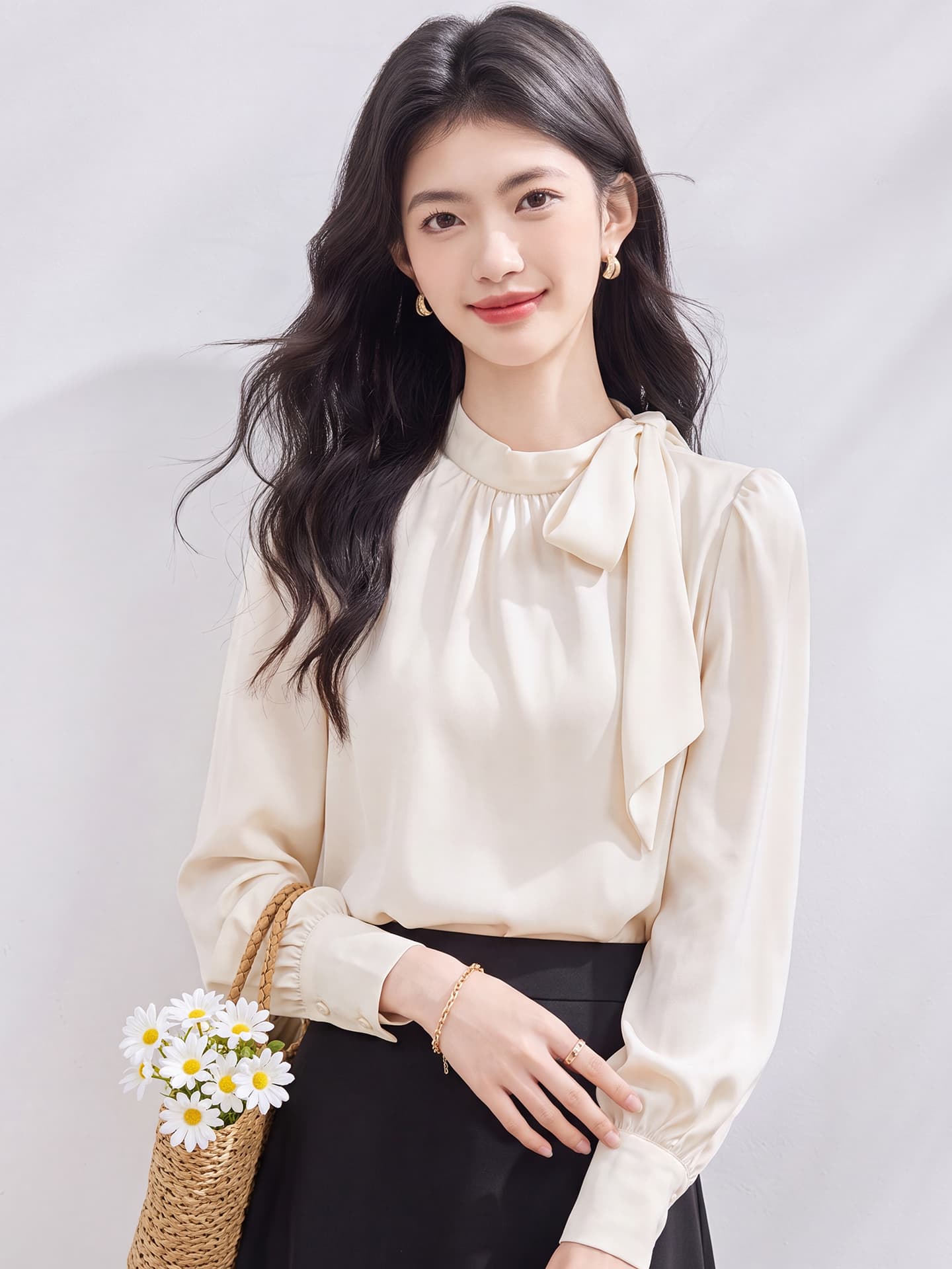 있음 선적 실사 2026 가을 새로운 한국 스타일 다용도 긴팔 캐주얼 셔츠 여성 셔츠 이미지 2