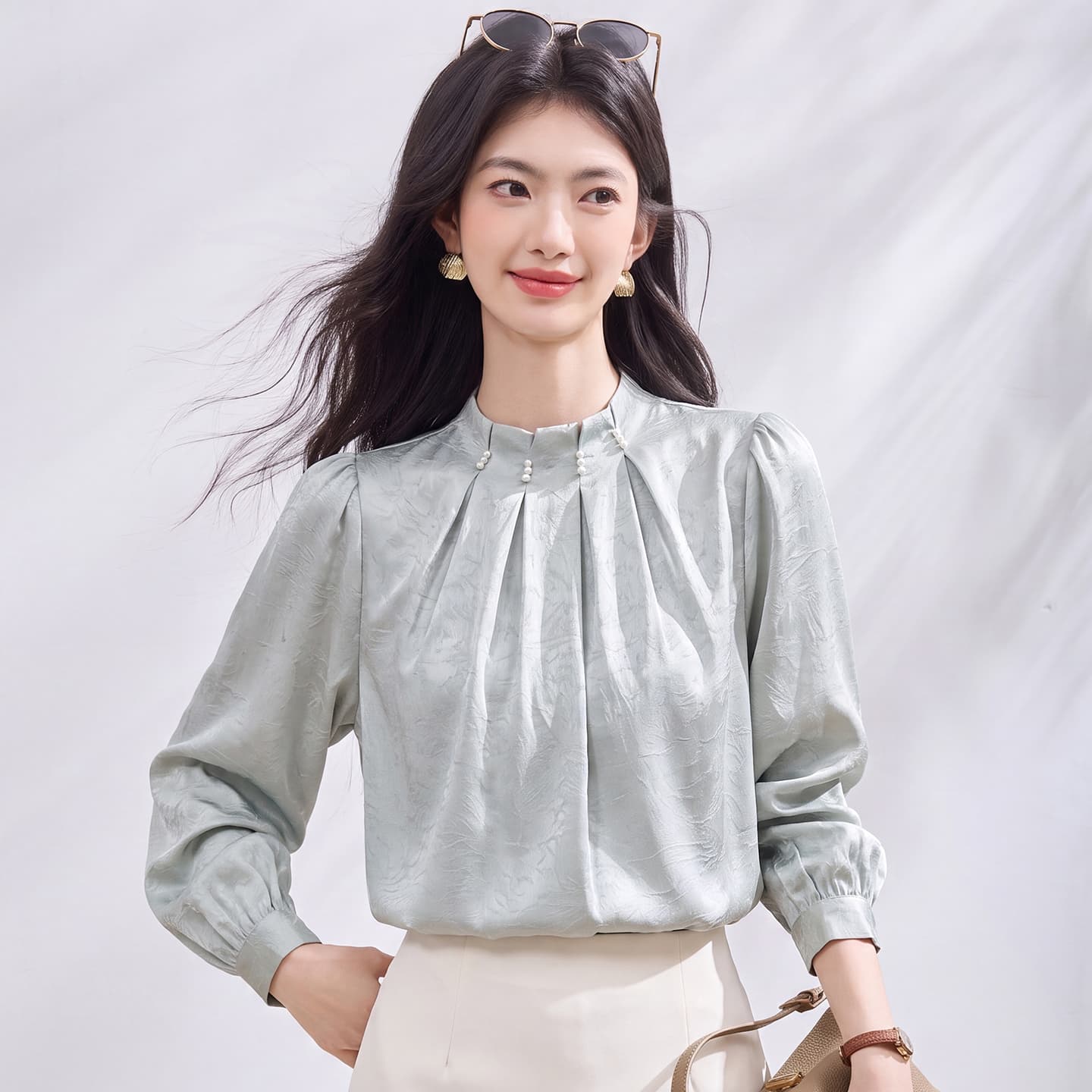 있음 선적 실사 2026 가을 새로운 한국 스타일 다용도 긴팔 캐주얼 셔츠 여성 셔츠 이미지 2